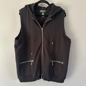 VTG Lauren Ralph Lauren Black Hooded Sweatshirt Vest Full Zip Sz 2X
